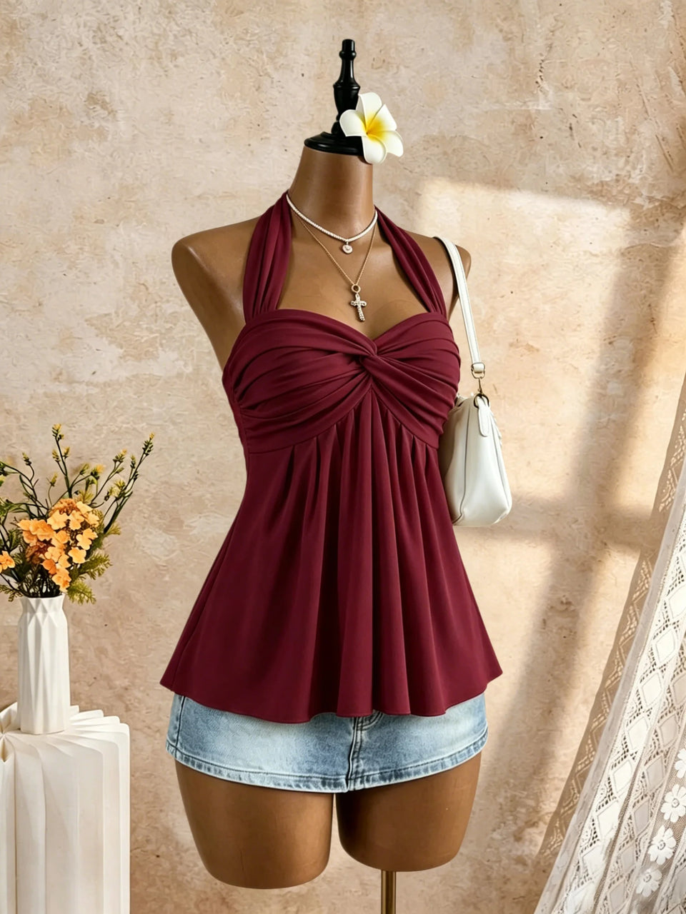 Women's Twist-Front Peplum Cami Top