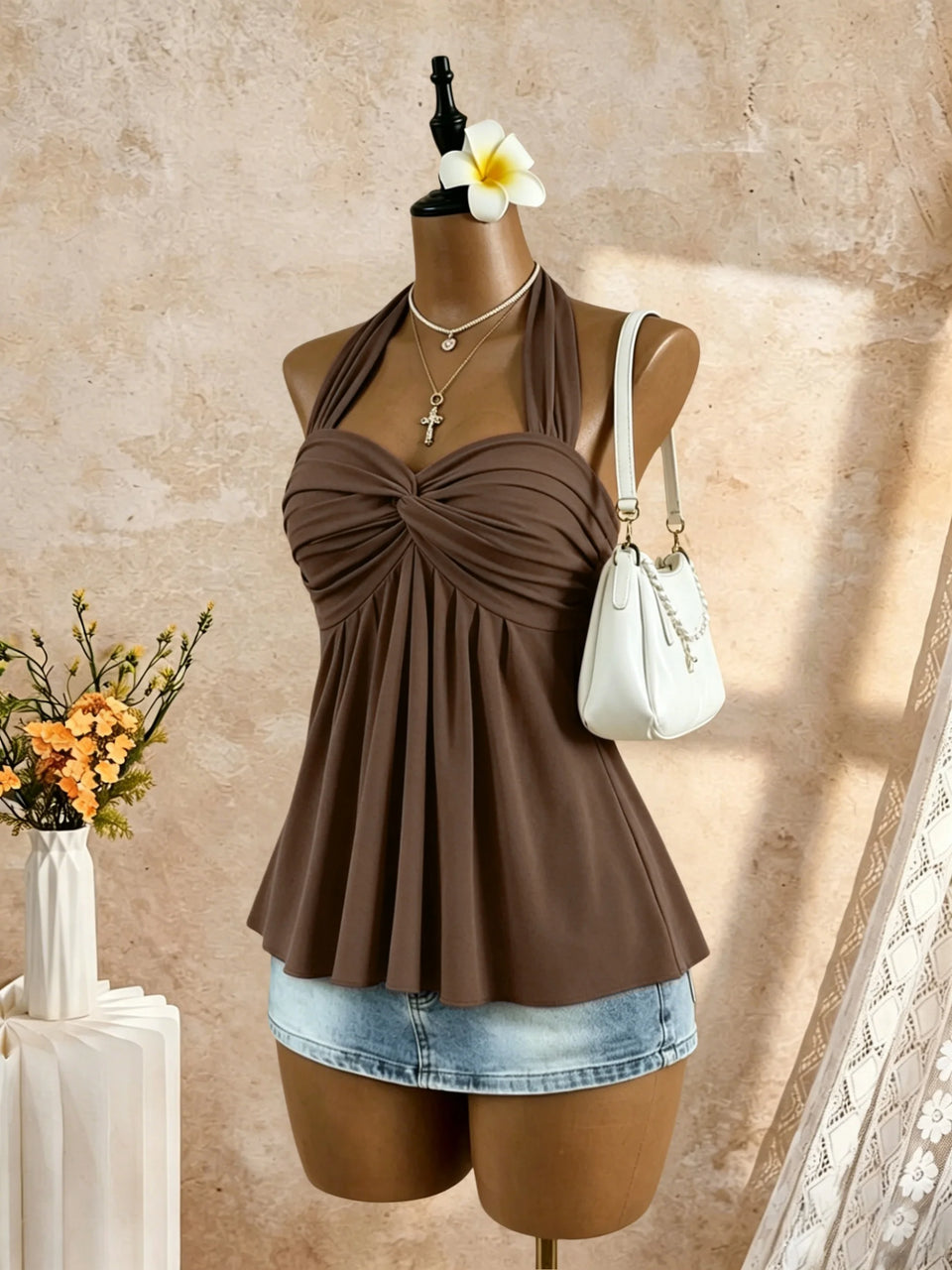Women's Twist-Front Peplum Cami Top