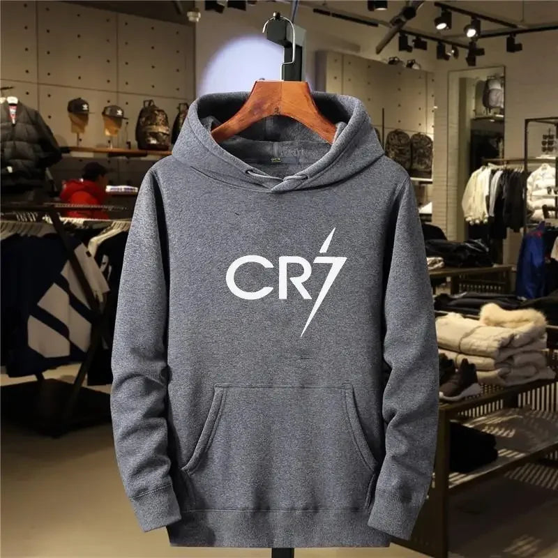 2025 New Men's and Women's Casual Sports CR7 Printed Loose Fashion Casual Long Sleeved Pullover Fleece Casual Sports Hoodie Top