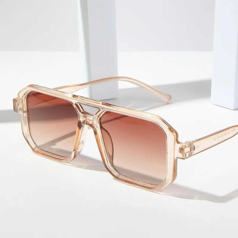 Vintage Sunglasses Women Men Square Big Frame Sun Glasses Female Brand Designer Retro Shades Fashion Double Beams Sunglasses