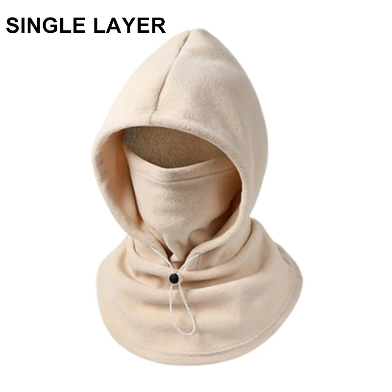 New 3-in-1 Fleece Double-Layer Integrated Hat Windproof Keep Warm Winter Flannel Warm Mask Balaclava Hood Fleece Lined Warm Hat