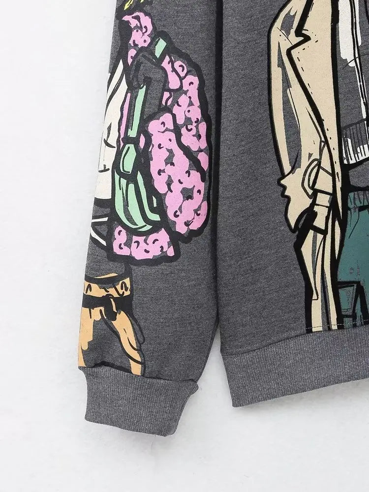 Sivatu TRAF Women Sweatshirts 2026 New Fashion Beauty Girls Print Casual Sweatshirts Female O Neck Hoodies Chic Pullovers Tops
