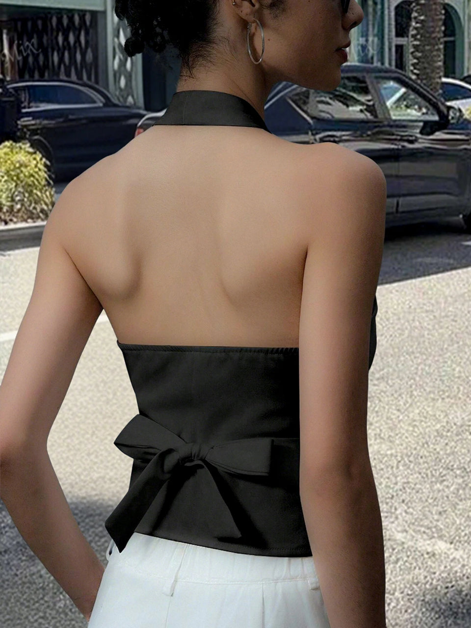 Women's Button-Front Halter Vest Top