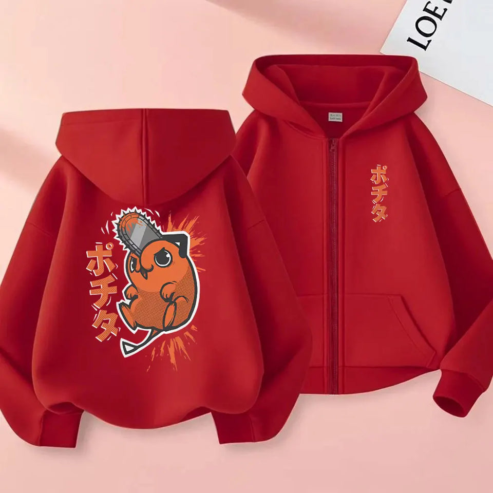 Anime chainsaw person washing retro zipper hoodie cartoon electric second Pochita funny picture men's and women's comic jacket