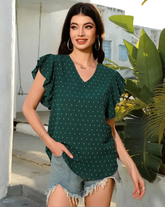 Women's V-Neck Ruffle-Sleeve Blouse