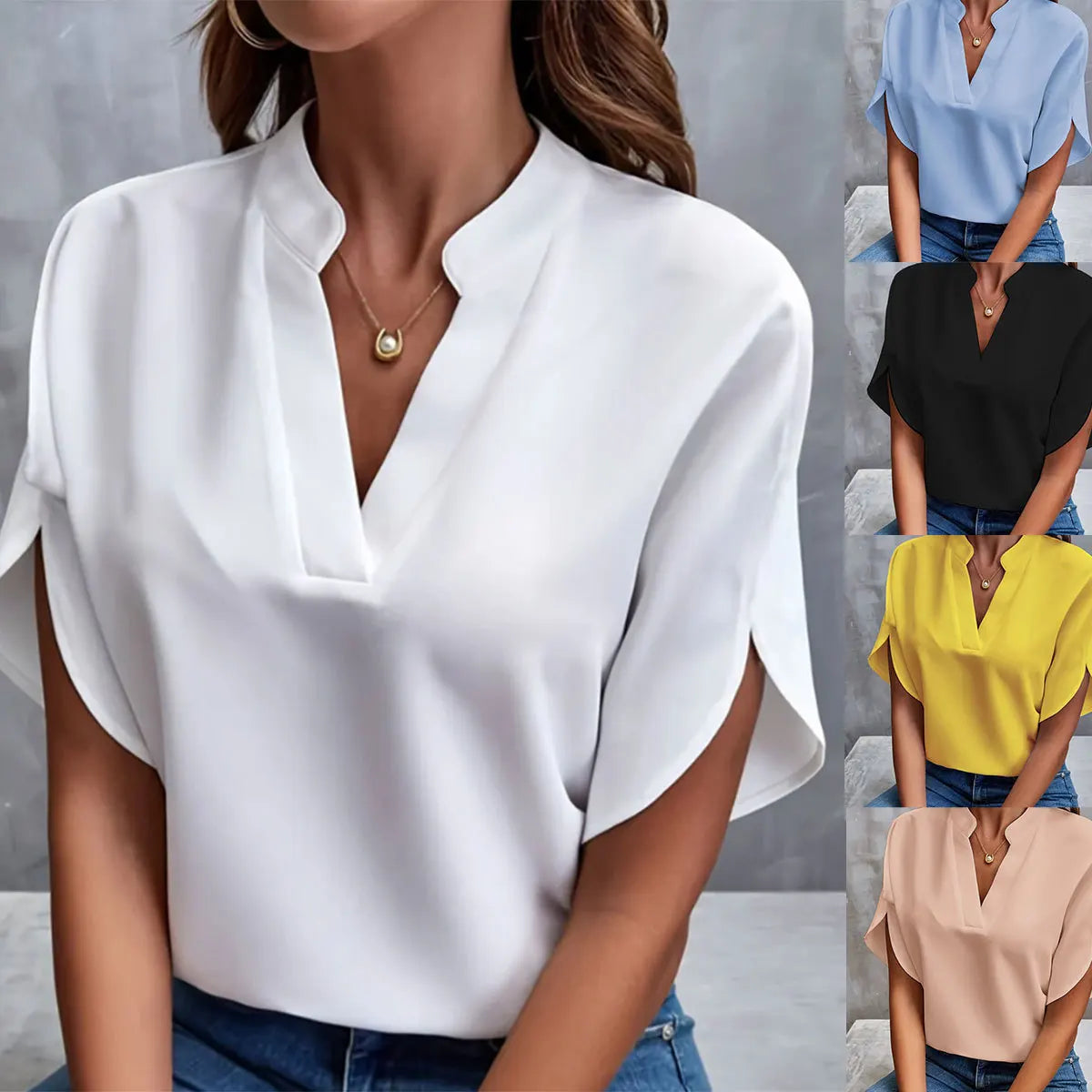 Women's V-Neck Short-Sleeve Blouse