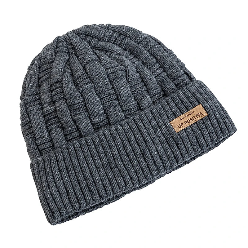 New Style Unisex UP POSITIVE Labal Winter Hats Outdoor Knitted Hats For Men Women Beanie Cap Plush Fur Lined Warm Sports Hats