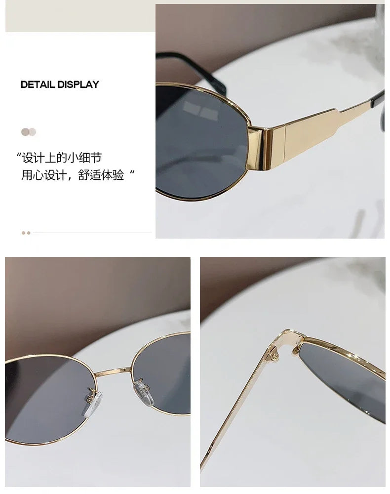 Sexy Small Oval Women's Sunglasses Trendy Luxury Design Metal Frame Shades UV400 Eyewear for Female Classic Vintage Sun Glasses