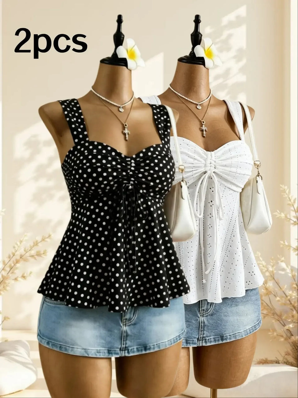 Women's Polka-Dot Peplum Cami Top
