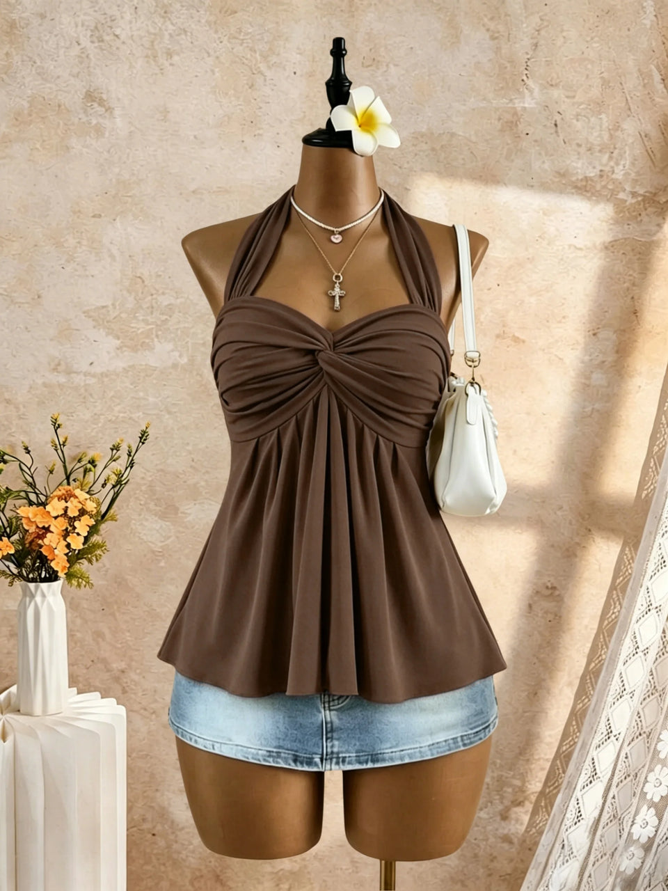 Women's Twist-Front Peplum Cami Top