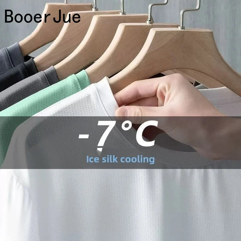 Ice Silk Men T Shirt Short Sleeve Round Neck Breathable Thin Sport Running Quick Drying Tees Soft Elasticity Outdoor 5XL Summer