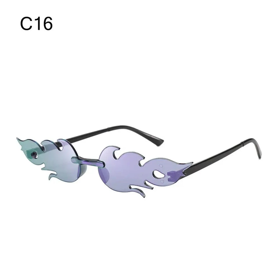 Streetwear Eyewear Party Rimless Sunglasses for Women Flame Shaped Sun Glasses Flame Sunglasses