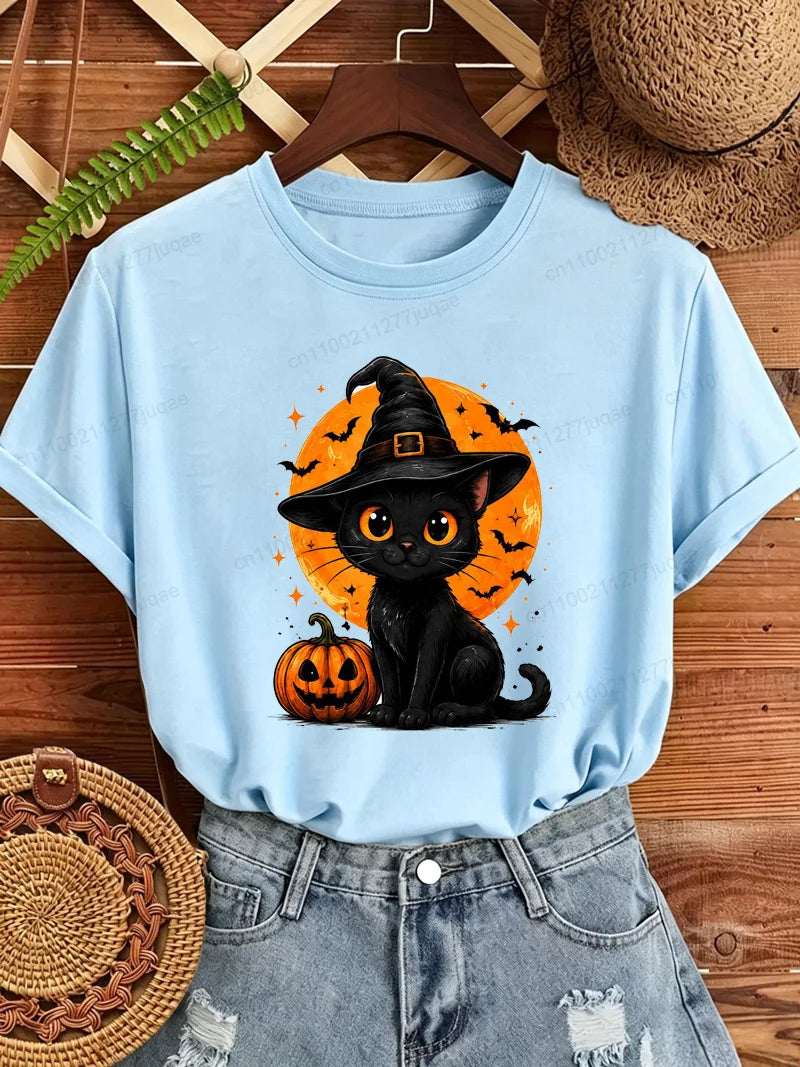 Women's Halloween Cat-Print T-Shirt