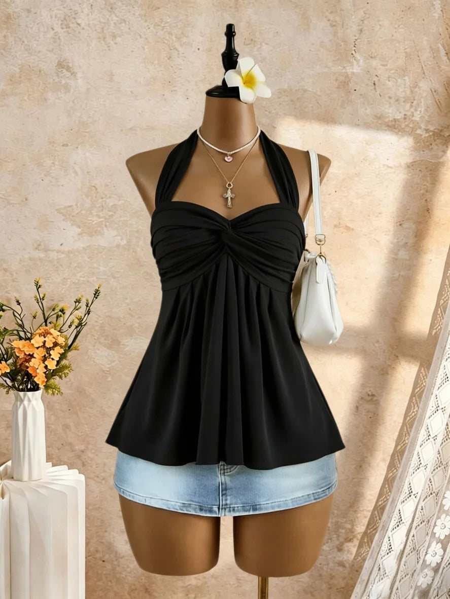 Women's Twist-Front Peplum Cami Top