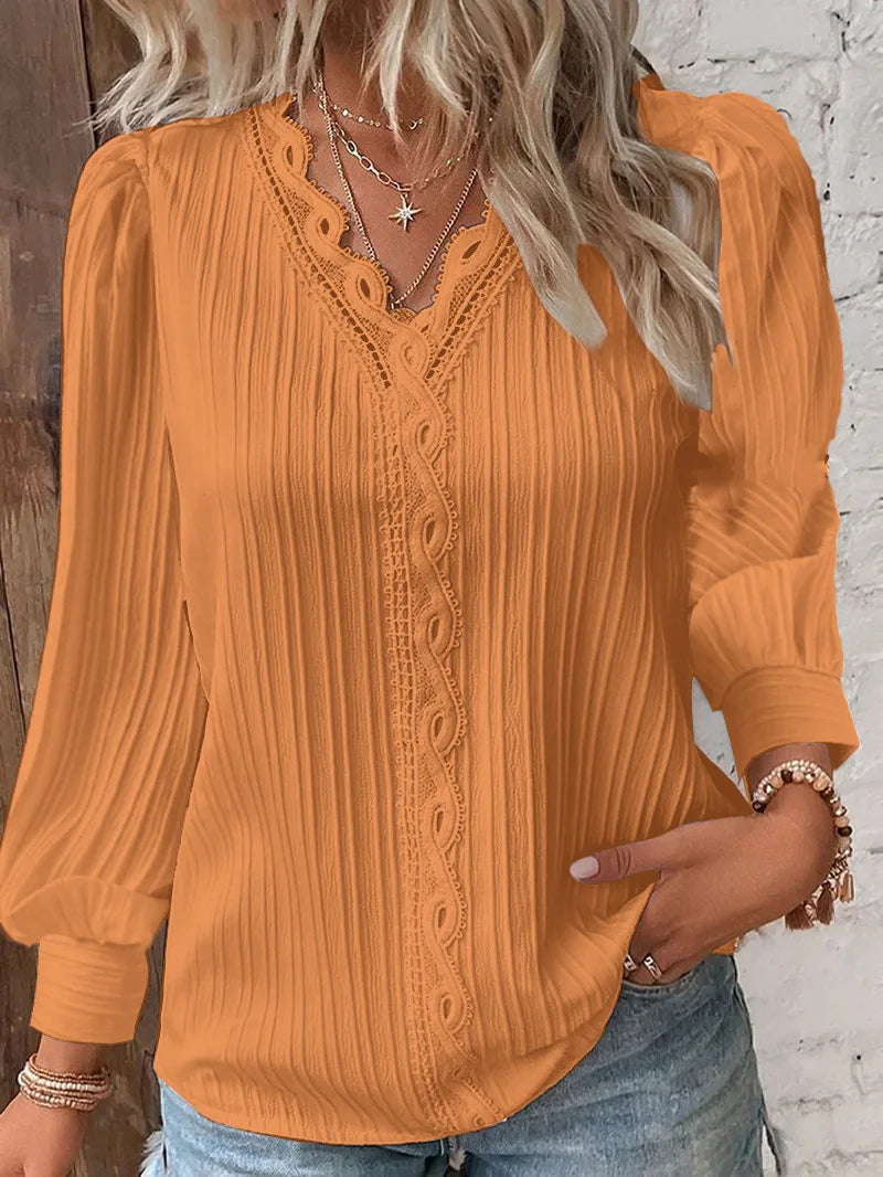 Women's V-Neck Lace-Trim Blouse