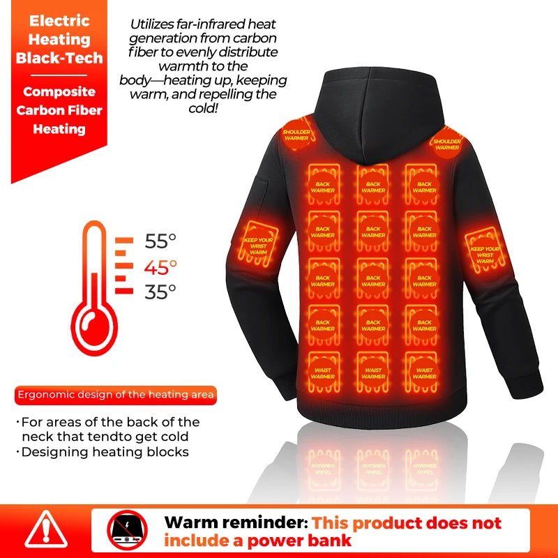 USB Heated Zip-Up Hoodie — 26 Areas
