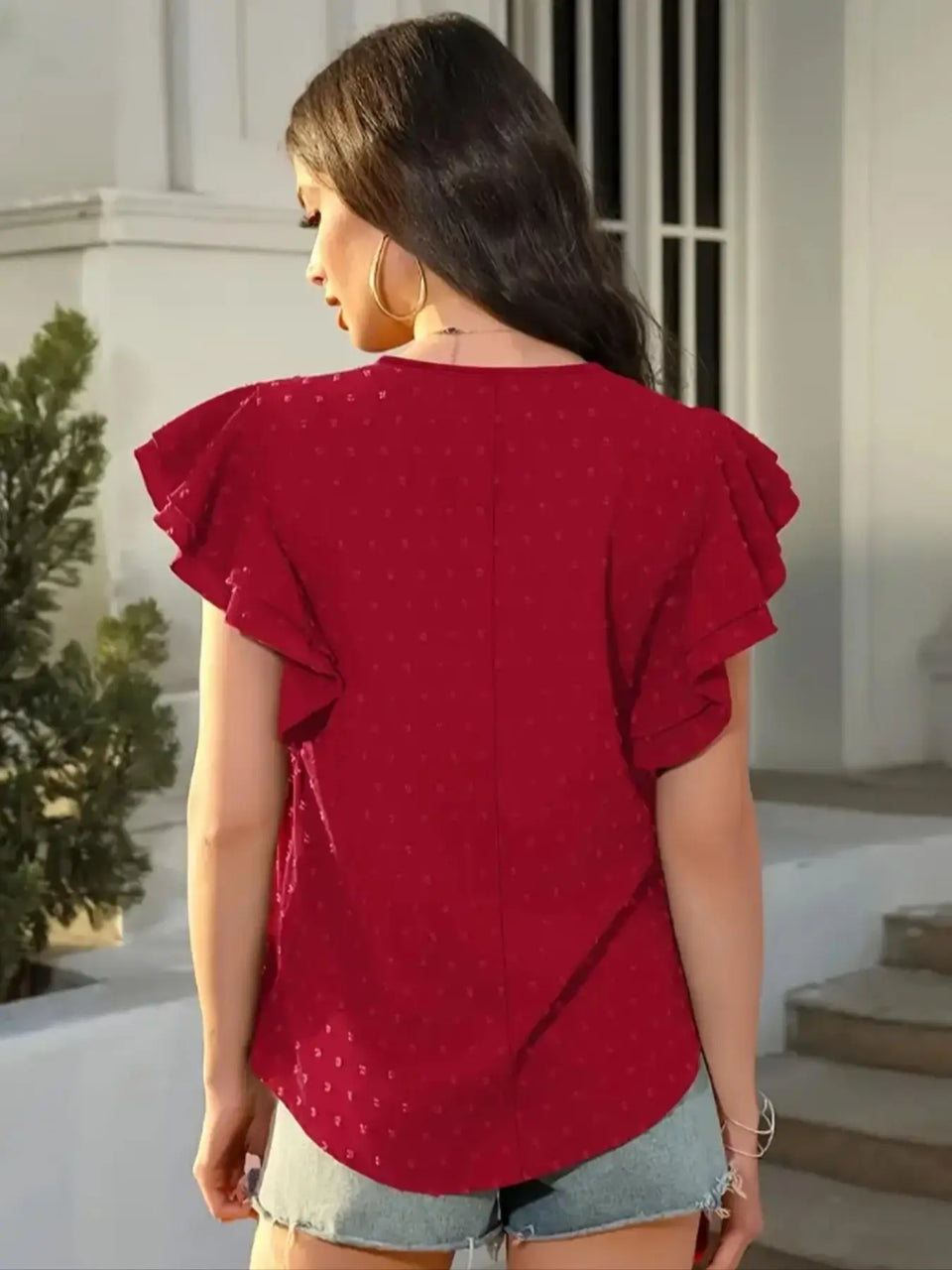 Women's V-Neck Ruffle-Sleeve Blouse