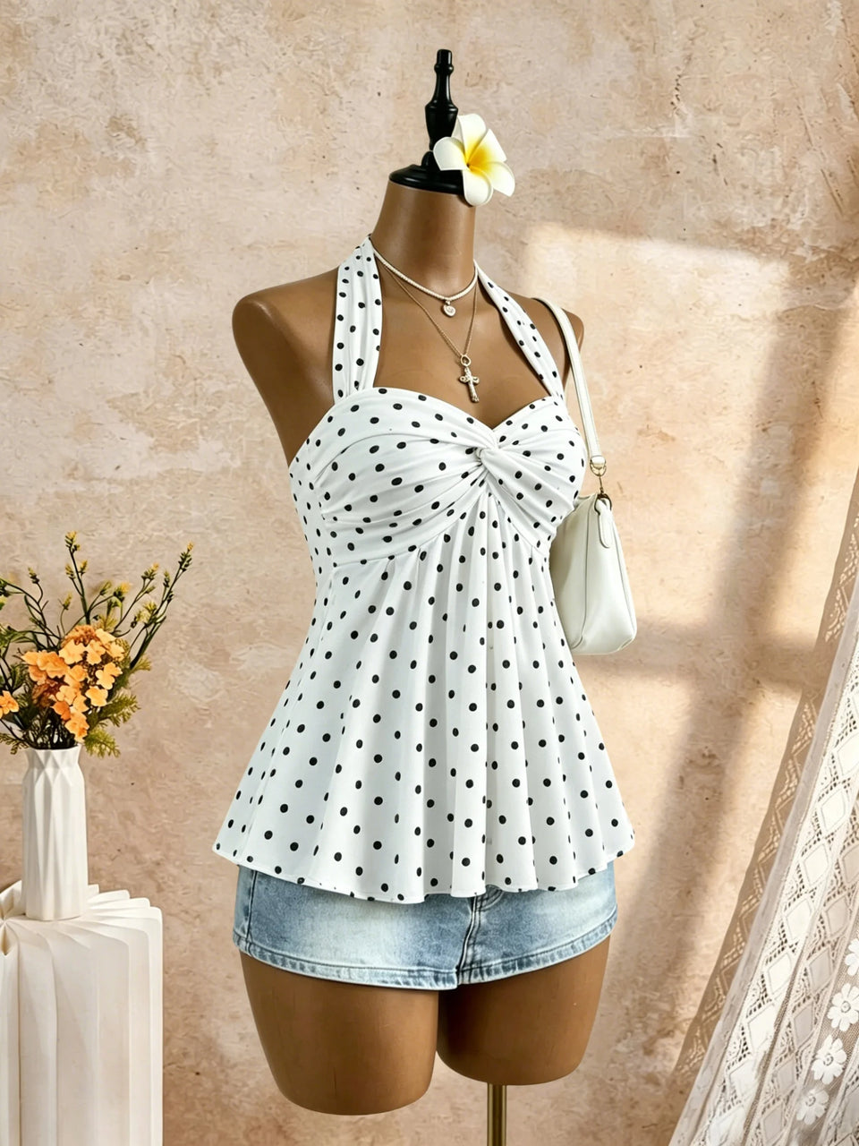 Women's Twist-Front Peplum Cami Top