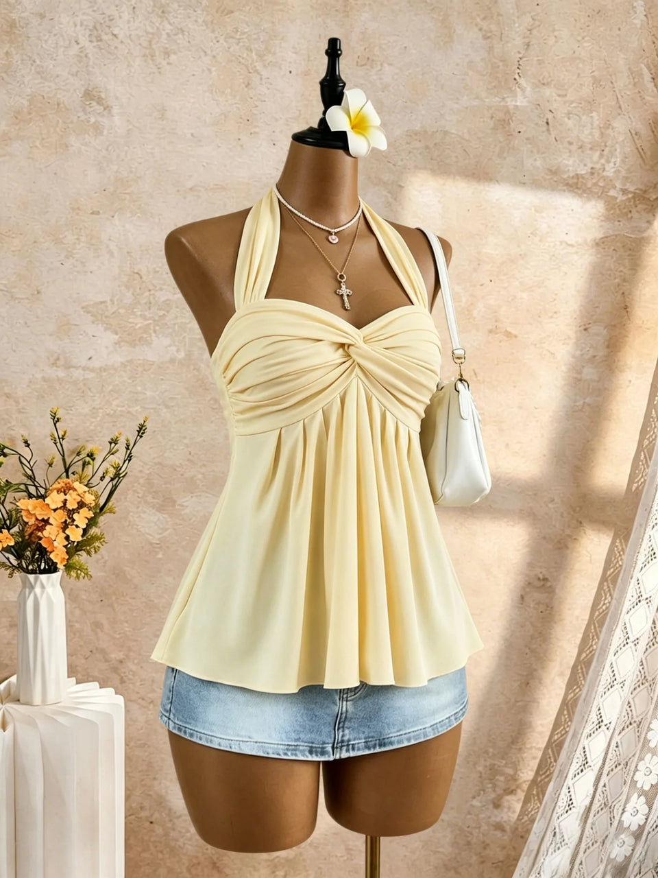 Women's Twist-Front Peplum Cami Top