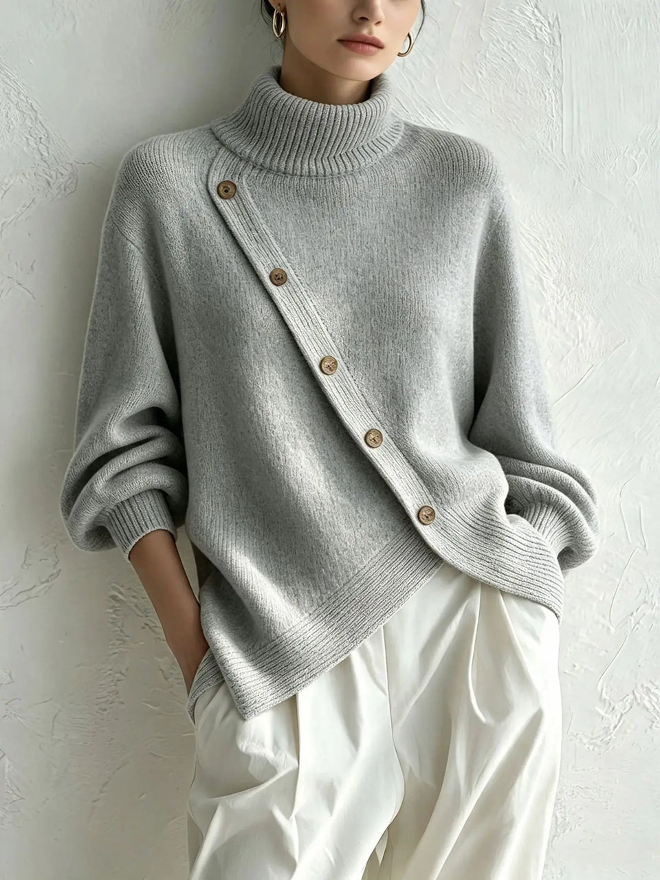 Women's Button-Detail Turtleneck Sweater