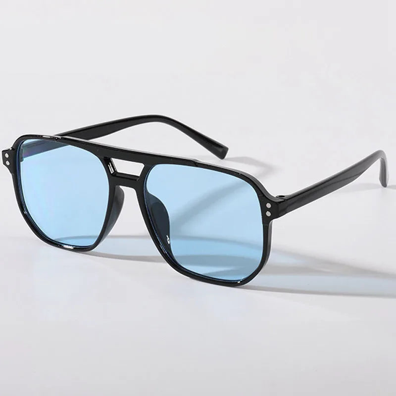 Women Men Square Sun Glasses Retro Polygon Sunglasses Female Black Vintage Fashion Oculos De Sol Double Beam Eyeglasses