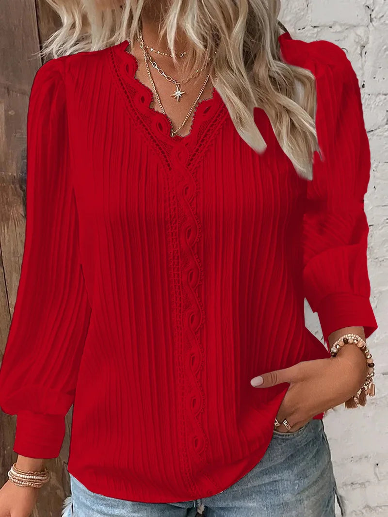 Women's V-Neck Lace-Trim Blouse