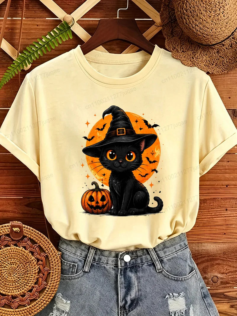 Women's Halloween Cat-Print T-Shirt