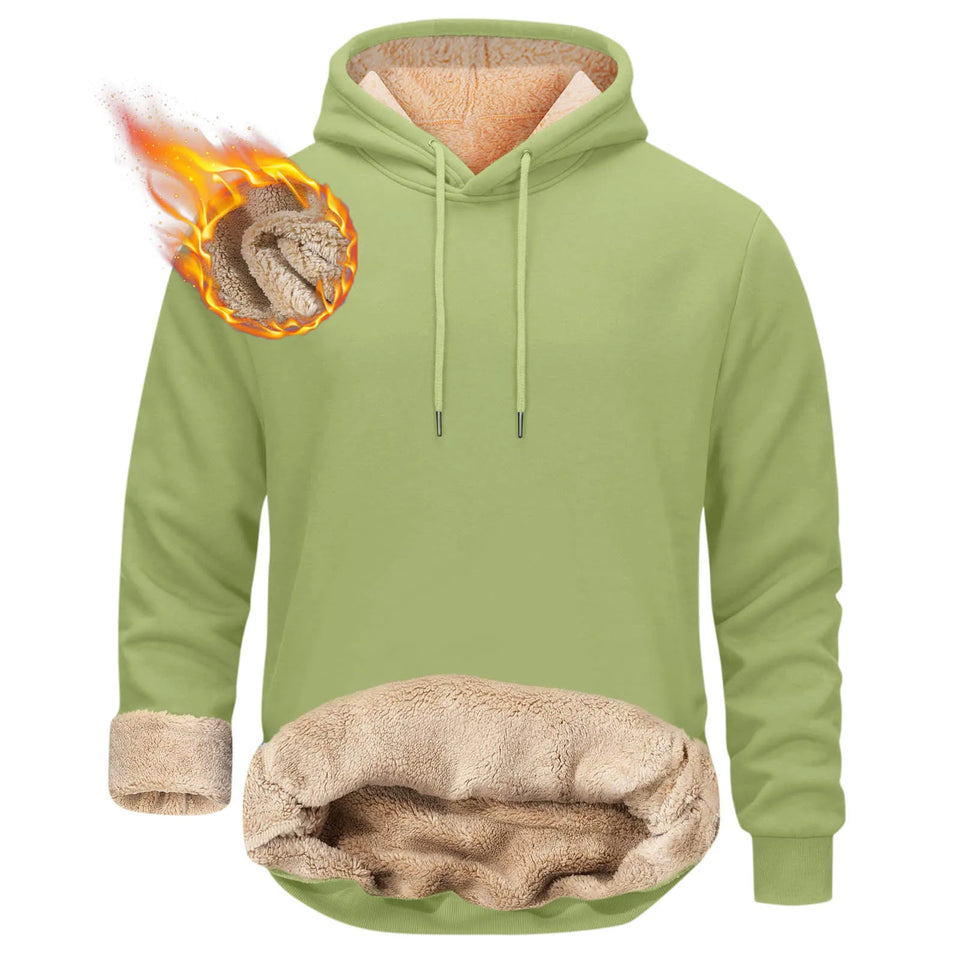 Winter Men's Warm Hoodies Sports Thick Sweatshirts Windproof Thermal Casual Solid Color Loose Long Sleeve Pullover Streetwear