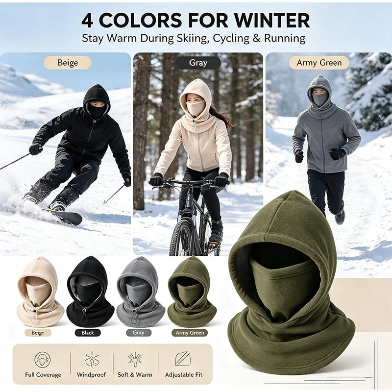 New 3-in-1 Fleece Double-Layer Integrated Hat Windproof Keep Warm Winter Flannel Warm Mask Balaclava Hood Fleece Lined Warm Hat