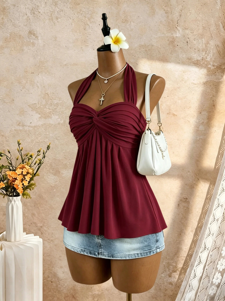 Women's Twist-Front Peplum Cami Top