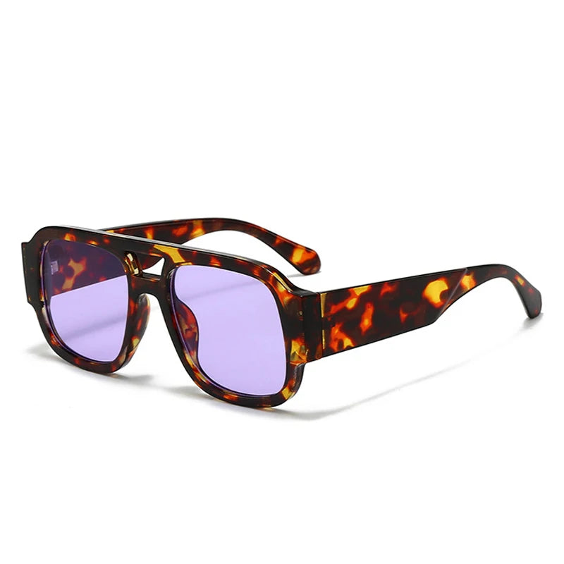 SHAUNA Fashion Double Bridges Square Women Sunglasses Retro Candy Color Leopard Men Sun Glasses Shades UV400