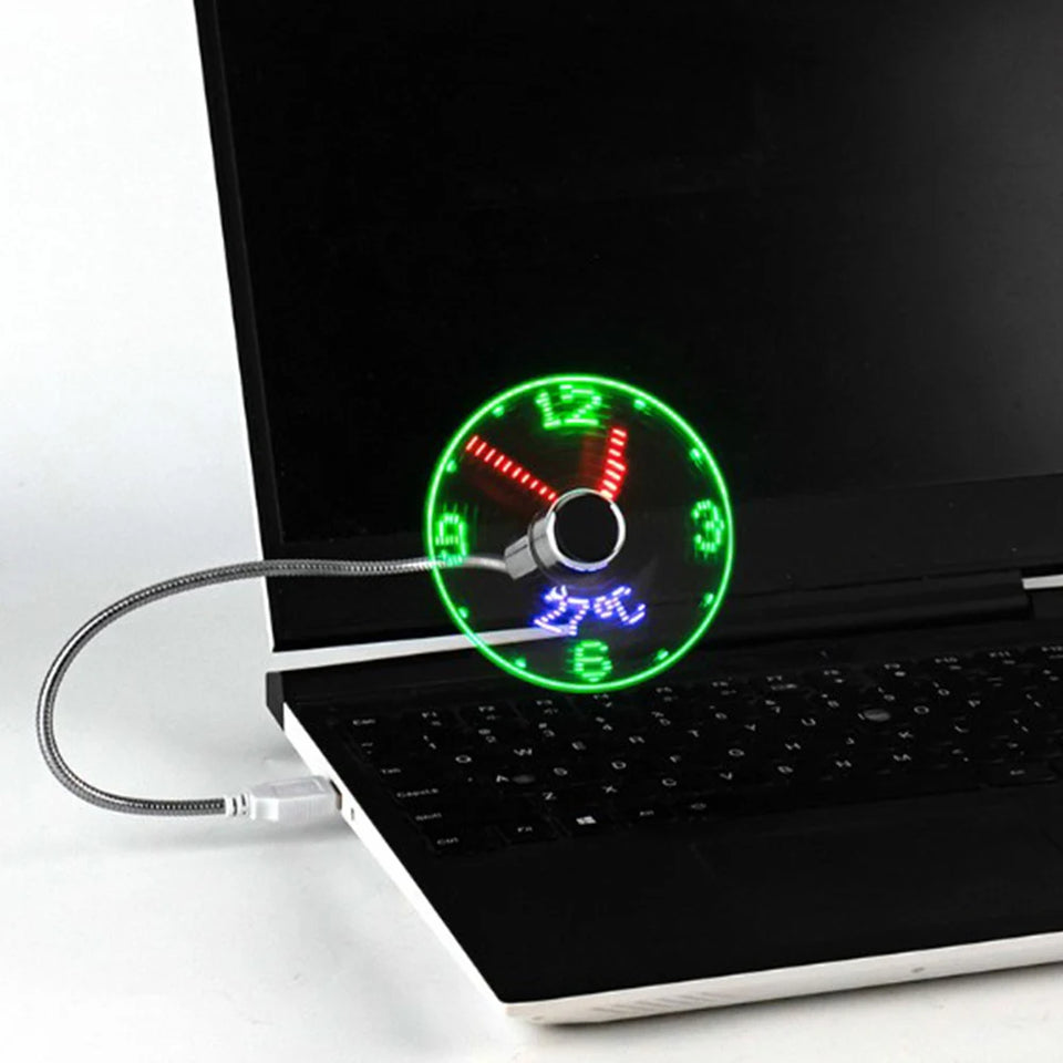 Clock Fans DC 5V Metal Mini Fan Portable Gadgets Cooling Flashing Fan Real Time Display Hand Mini USB Fan for Laptop PC Notebook