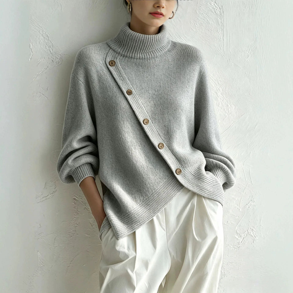 Women's Button-Detail Turtleneck Sweater