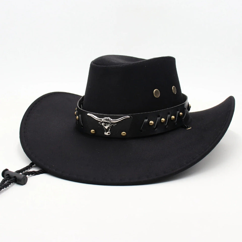 Unisex Vintage Faux Leather Western Cowboy Hat Outdoor Gentleman Cowgirl Jazz Cap Y2K Outdoor Travel Wide Brim Cowgirl Sun Cap