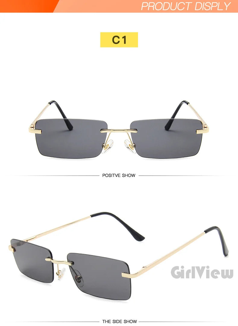 Rimless Glasses Man Stylish Sunglasses Woman Pink Blue Eyewear UV400 Gradient Color Sunglasses