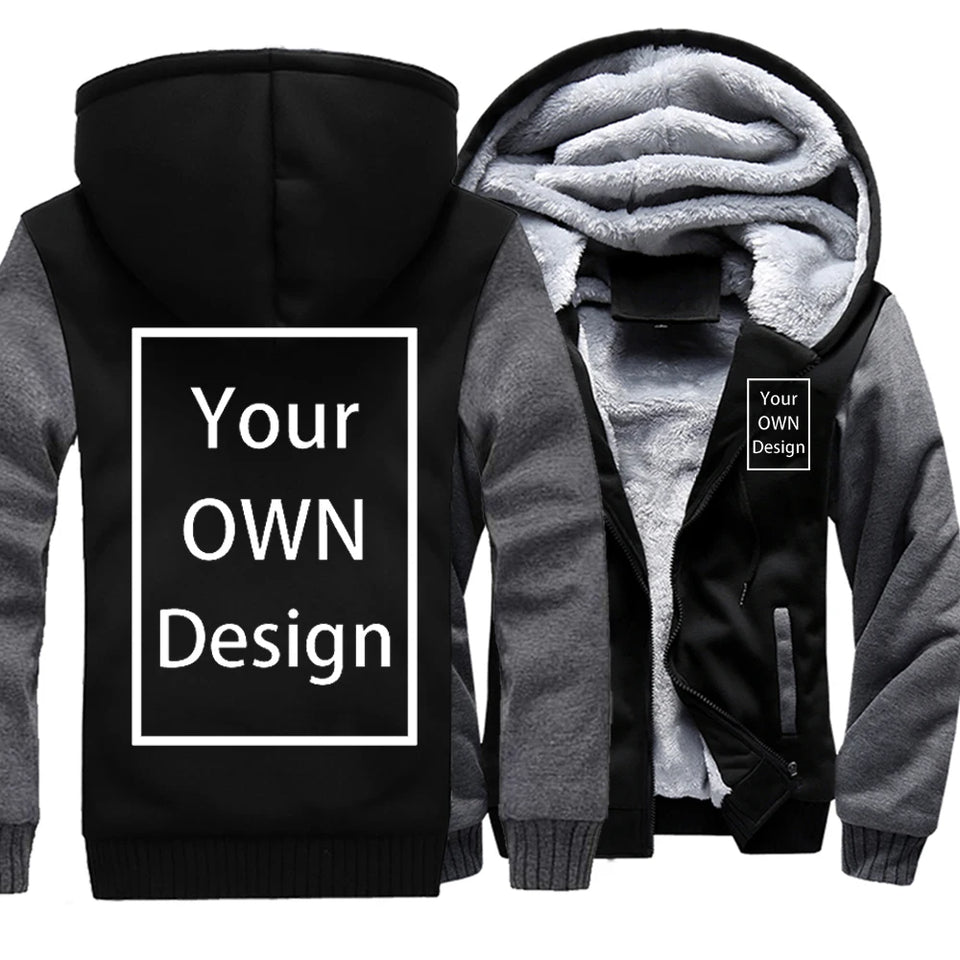 Customized Pattern Logo Diymen Zipper Pocket Coat Fashion Hoodie Casual Loose Jacket Unisex Winter Thicken Warm Clothing