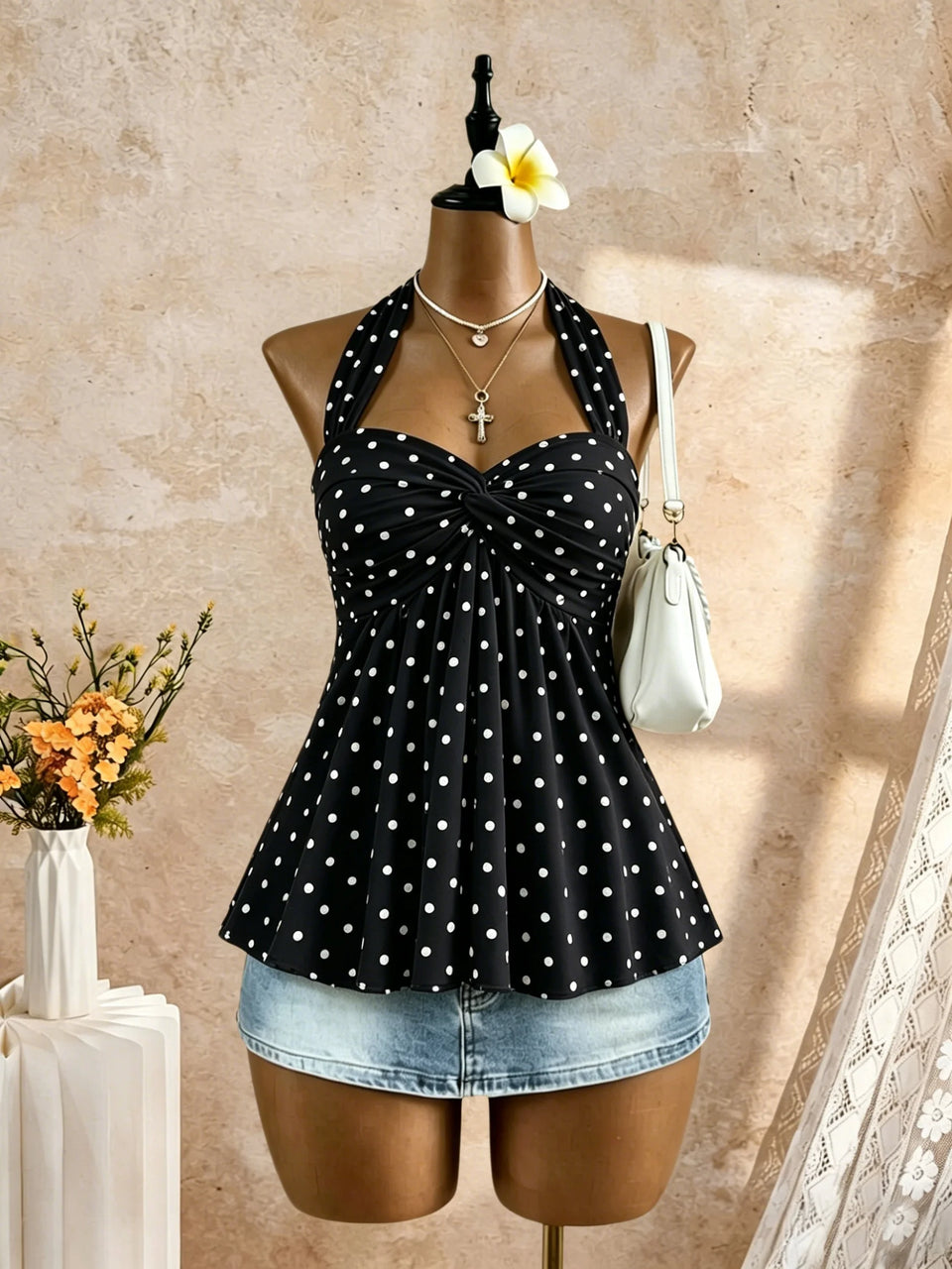 Women's Twist-Front Peplum Cami Top