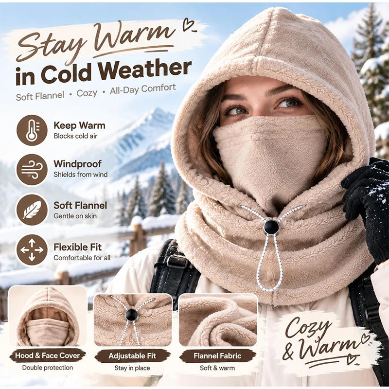 New 3-in-1 Fleece Double-Layer Integrated Hat Windproof Keep Warm Winter Flannel Warm Mask Balaclava Hood Fleece Lined Warm Hat