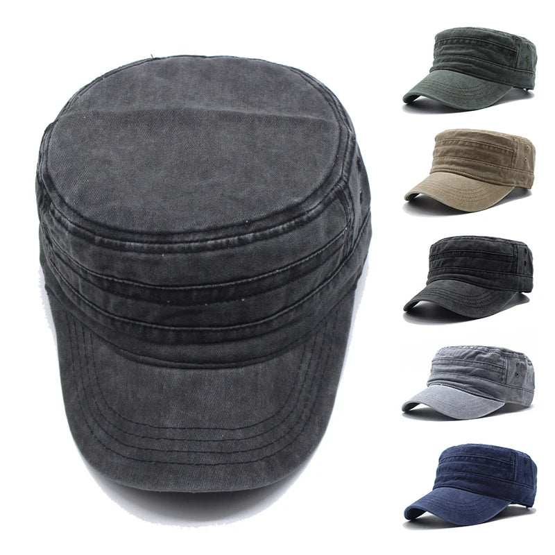 Fashion Washed Cotton Flat Top Cap Adjustable Outdoor Sun Caps Women Men Cadet Cap Retro sun Hats Baseball cap Bone Man Cap
