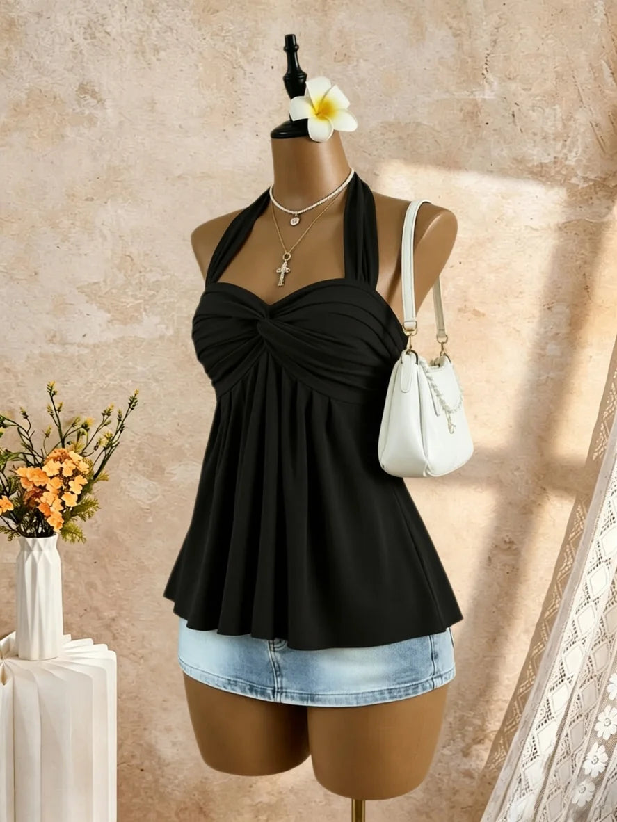 Women's Twist-Front Peplum Cami Top