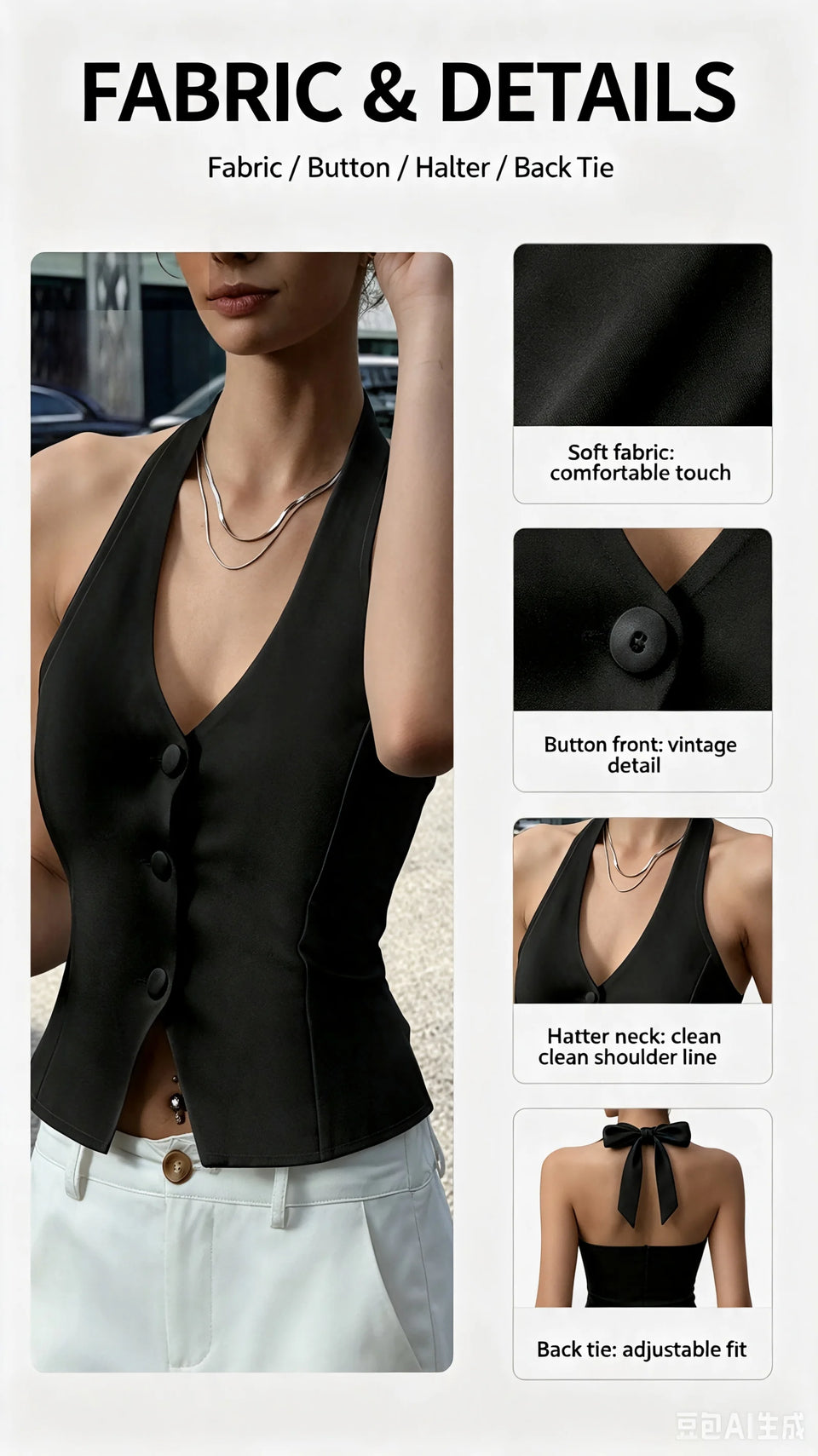 Women's Button-Front Halter Vest Top