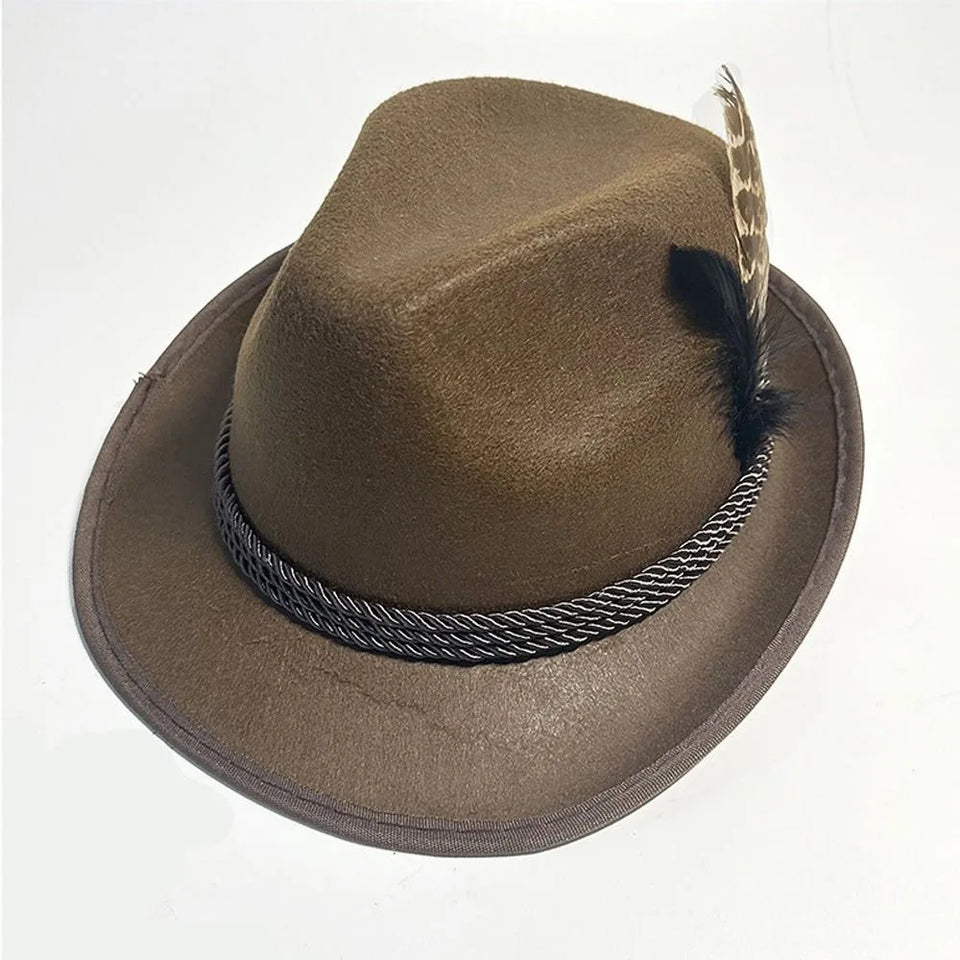 Mens Oktoberfest Fedora Hat Jazz Hat Panama Hat Derby Bowler Hats Curled Halloween Costume Cosplay Cap for Outdoor Events German