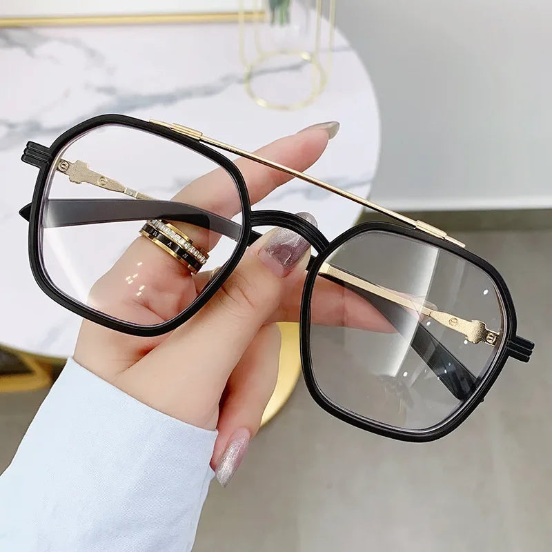 KLASSNUM New Fashion Men Sunglasses Oversized Frame Women Anti-blue Light Transparent Glasses UV400 Eyewear Flat Mirror Eyeglas