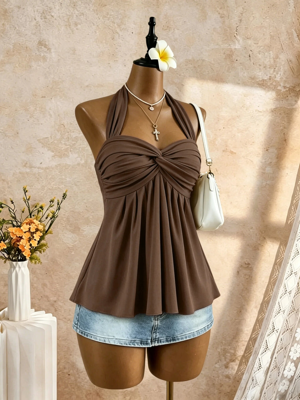 Women's Twist-Front Peplum Cami Top