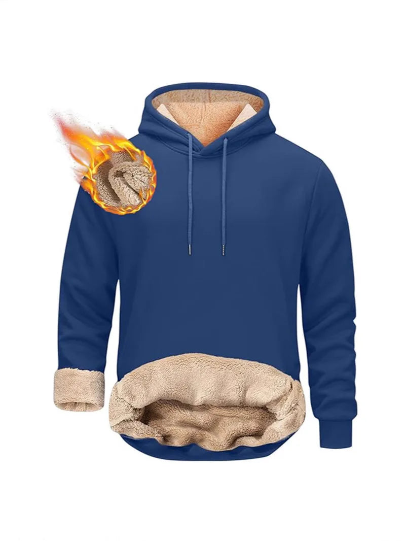 Winter Men's Warm Hoodies Sports Thick Sweatshirts Windproof Thermal Casual Solid Color Loose Long Sleeve Pullover Streetwear