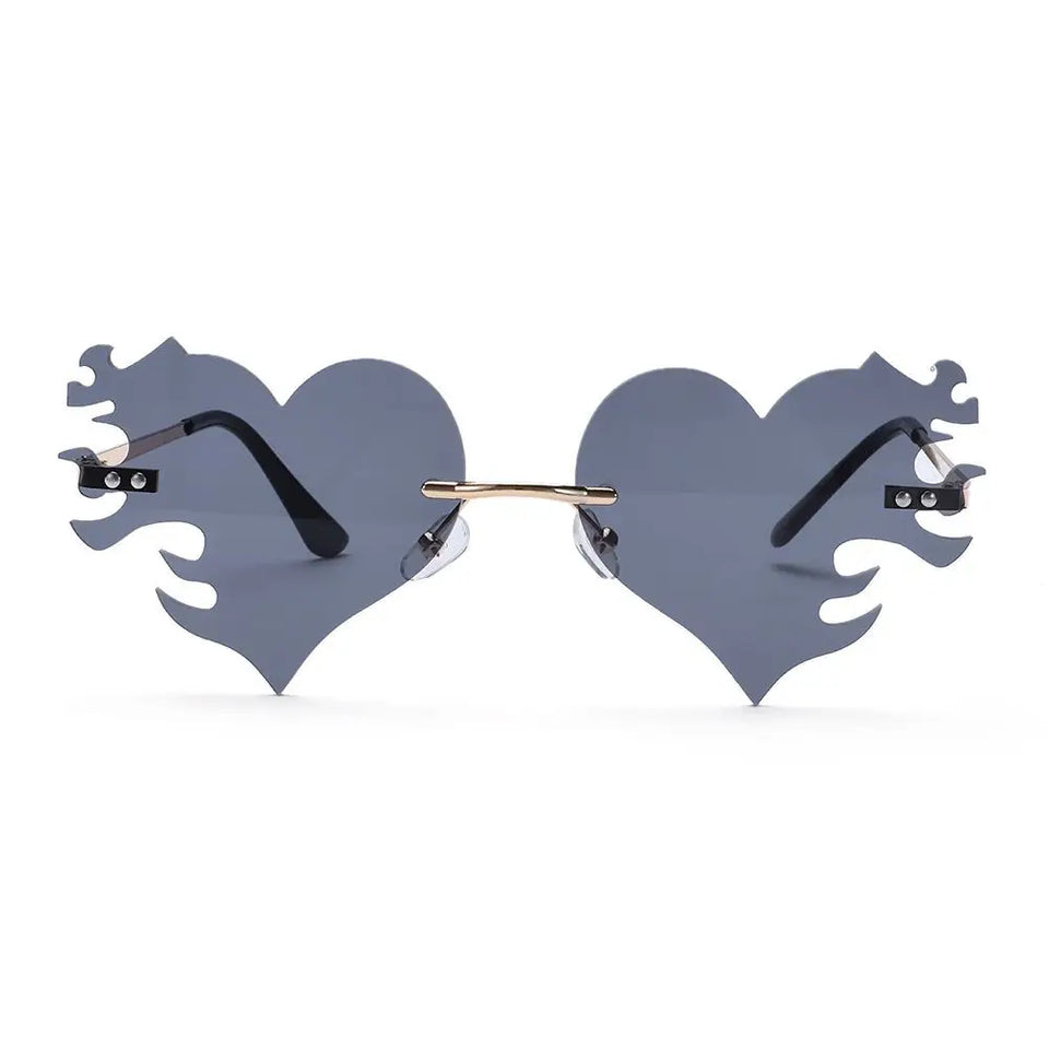 Fashion Rimless Sunglasses Heart Shape Flame Sunglasses Retro UV400 Streetwear Vintage Sun Glasses Cycling Outdoor Accessories