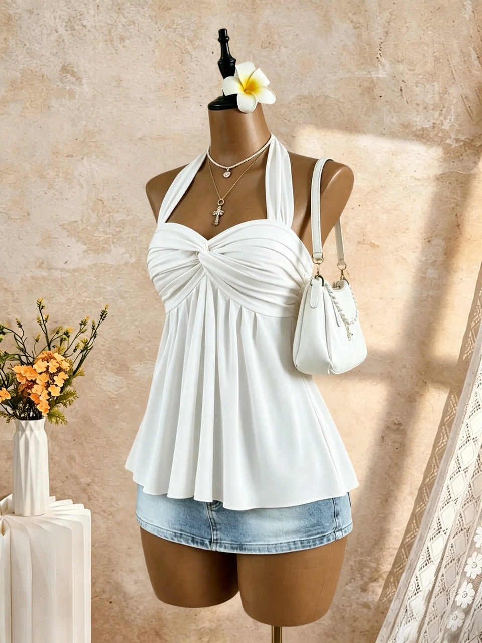 Women's Twist-Front Peplum Cami Top