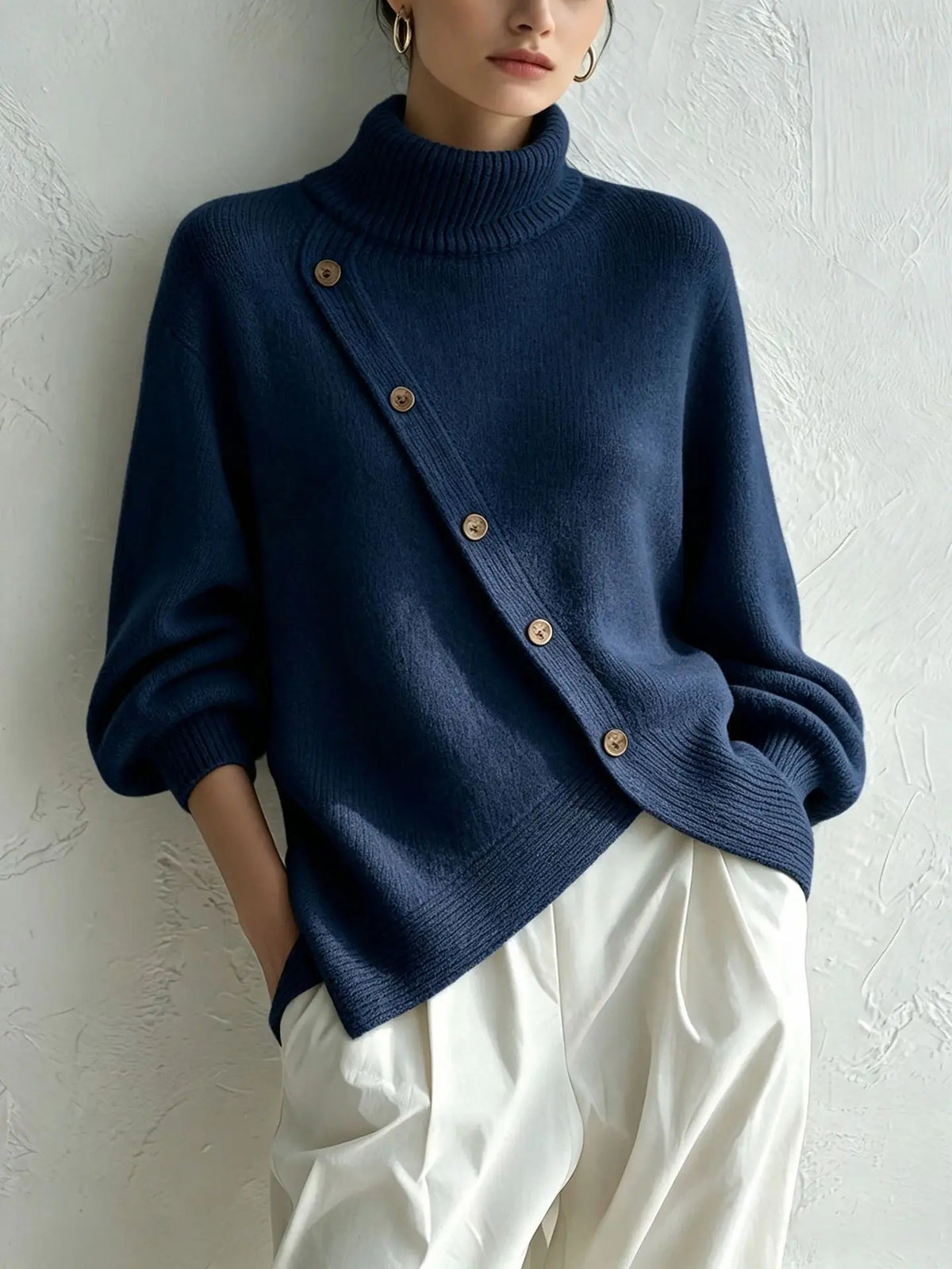 Women's Button-Detail Turtleneck Sweater