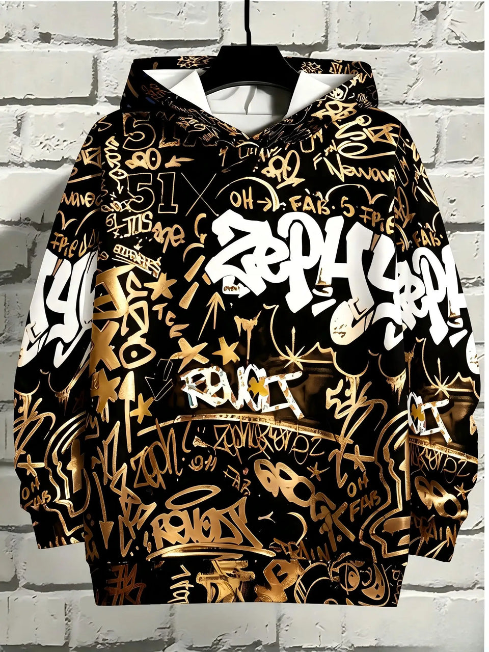 European and American Men's Autumn Gothic Letter Graffiti Print Soft and Comfortable Hooded Sweatshirt Outdoor Street Top
