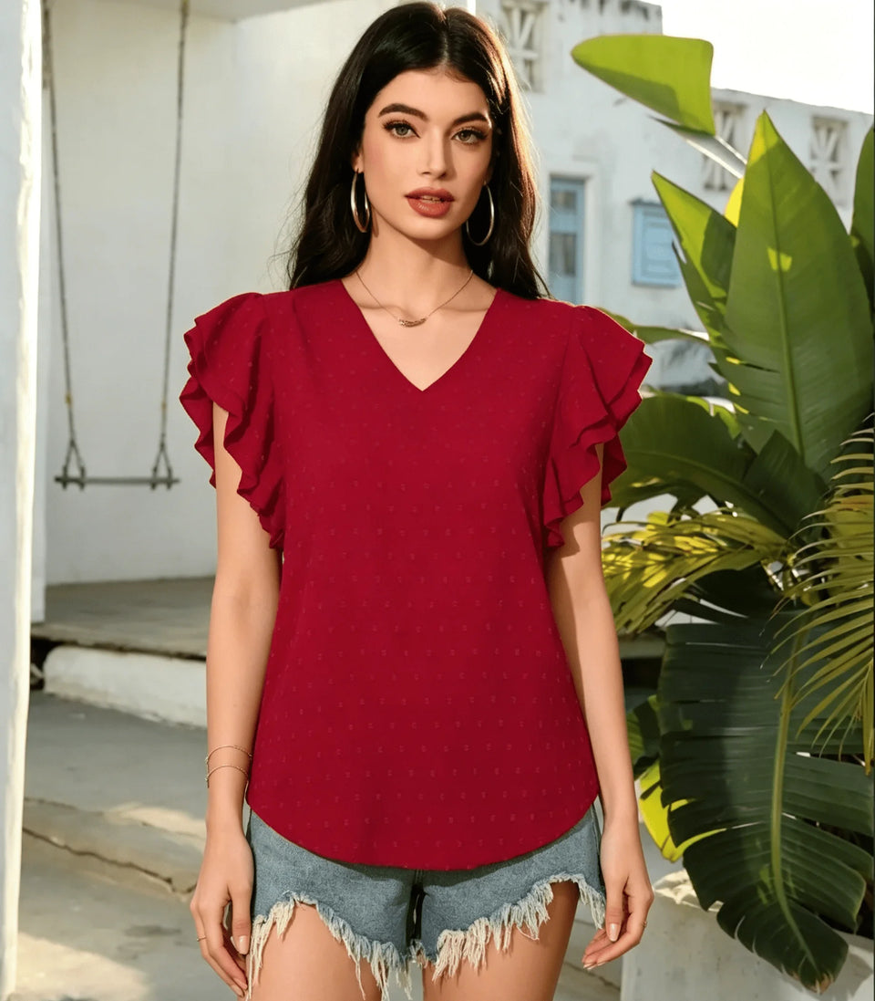 Women's V-Neck Ruffle-Sleeve Blouse